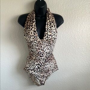 Victoria's Secret Leopard Print One Piece Halter Swimsuit Small